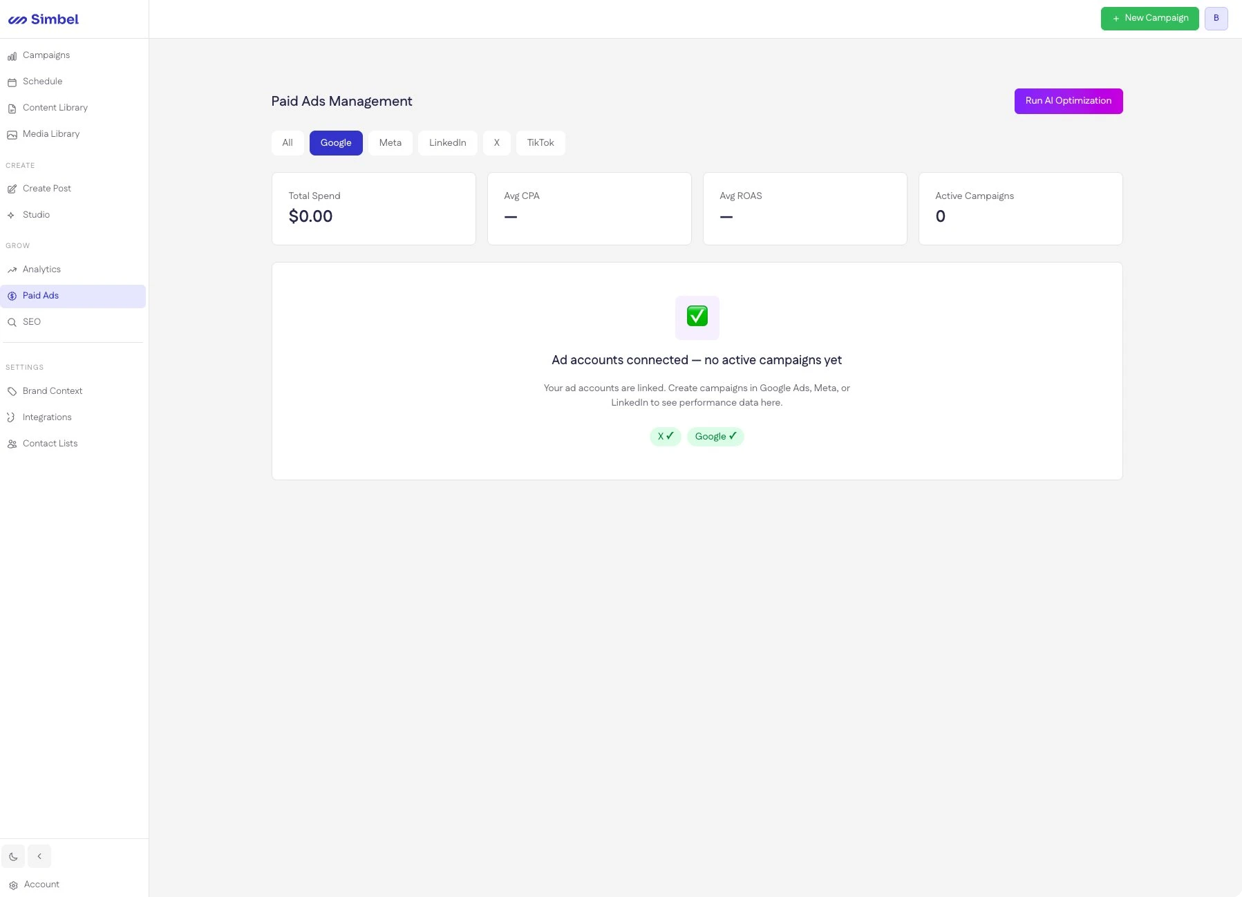 Paid ads management dashboard