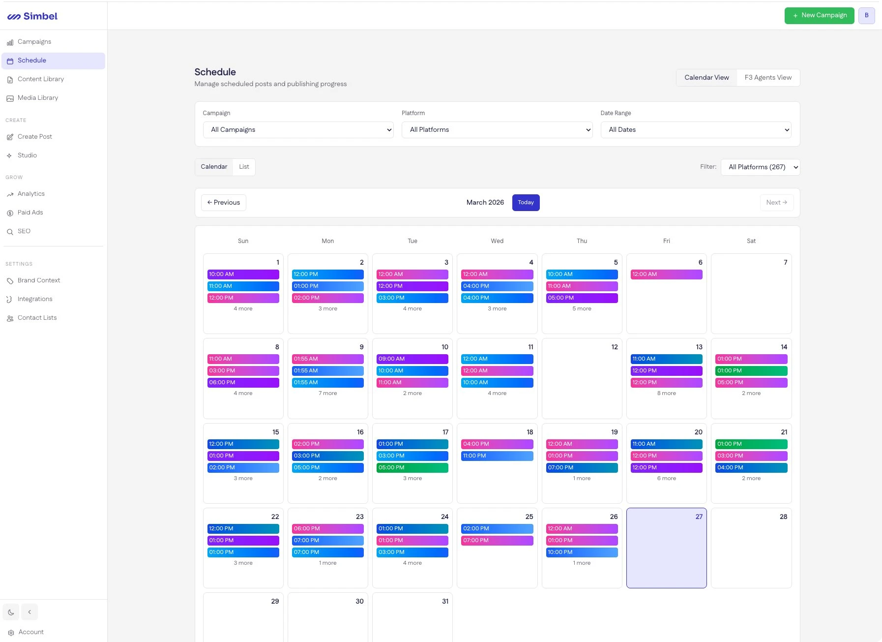 Publishing schedule calendar with 267 posts